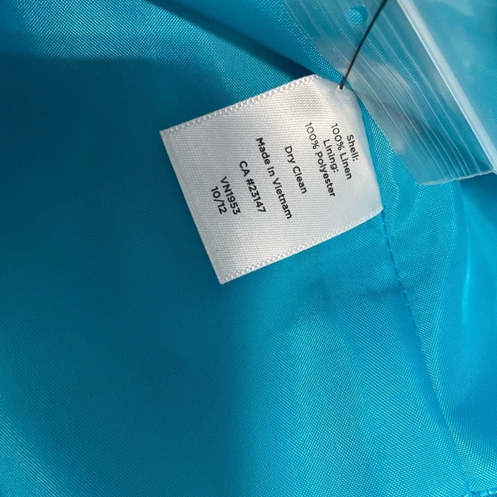 Talbots Blazer Womens Size 16 Teal Blue Linen Blend Collarless Jacket Button - Picture 7 of 8
